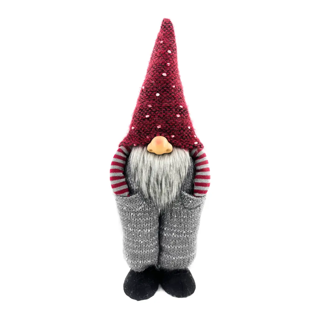 Figura de gnomo de pie de 58 cm con sombrero en rojo y gris