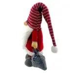 Figura de gnomo de 75 cm con bolsa, gorro y rayas en rojo y gris