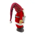 Figura de gnomo femenino de 75 cm con bolsa, gorro y rayas en rojo y gris