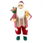 Figura de santa claus de pie de 80 cm con bolsa de regalos y oso en rojo y blanco