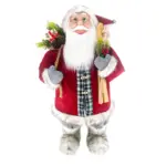Figura de santa claus de pie de 80 cm con bolsa de regalos y esquíes en rojo y blanco