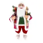 Figura de santa claus de pie de 80 cm con bolsa de regalos y esquíes en rojo y verde