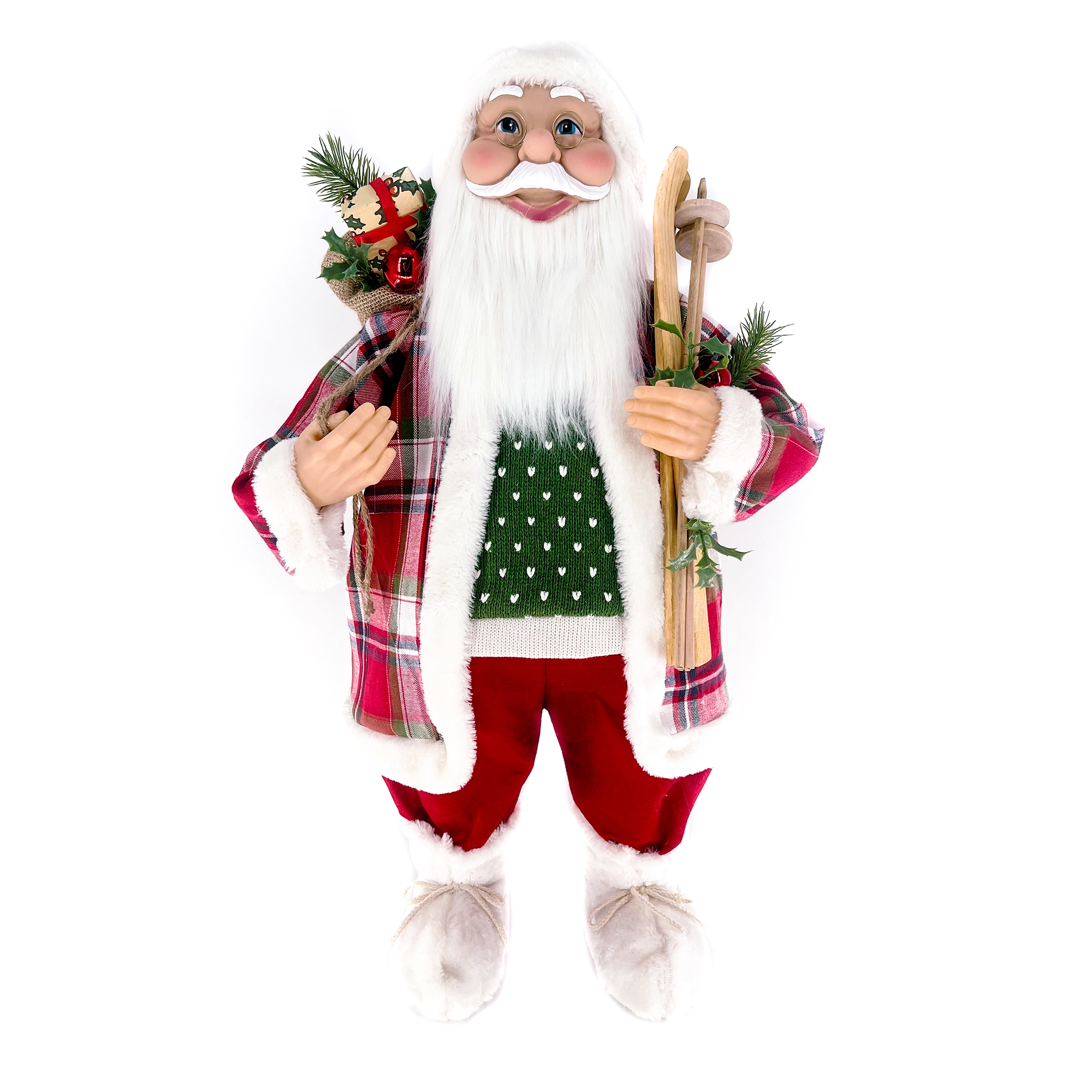 Figura de santa claus de pie de 80 cm con bolsa de regalos y esquíes en ...