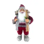 Figura de santa claus de pie de 81 cm con bolsa y esquíes en rojo