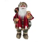 Figura de santa claus de pie de 81 cm con bolsa y oso en rojo y verde