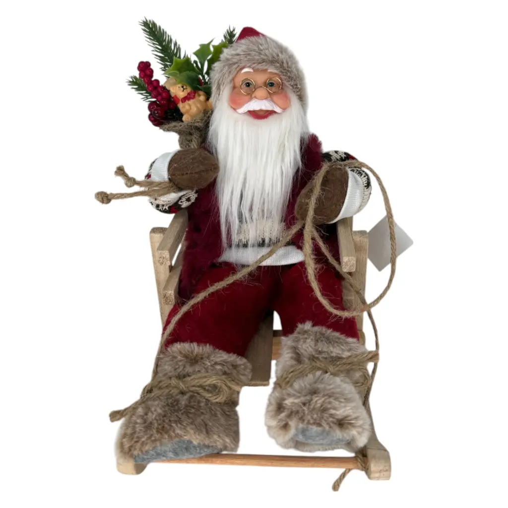 Figura de santa claus de 30 cm con trineo y bolsa en rojo