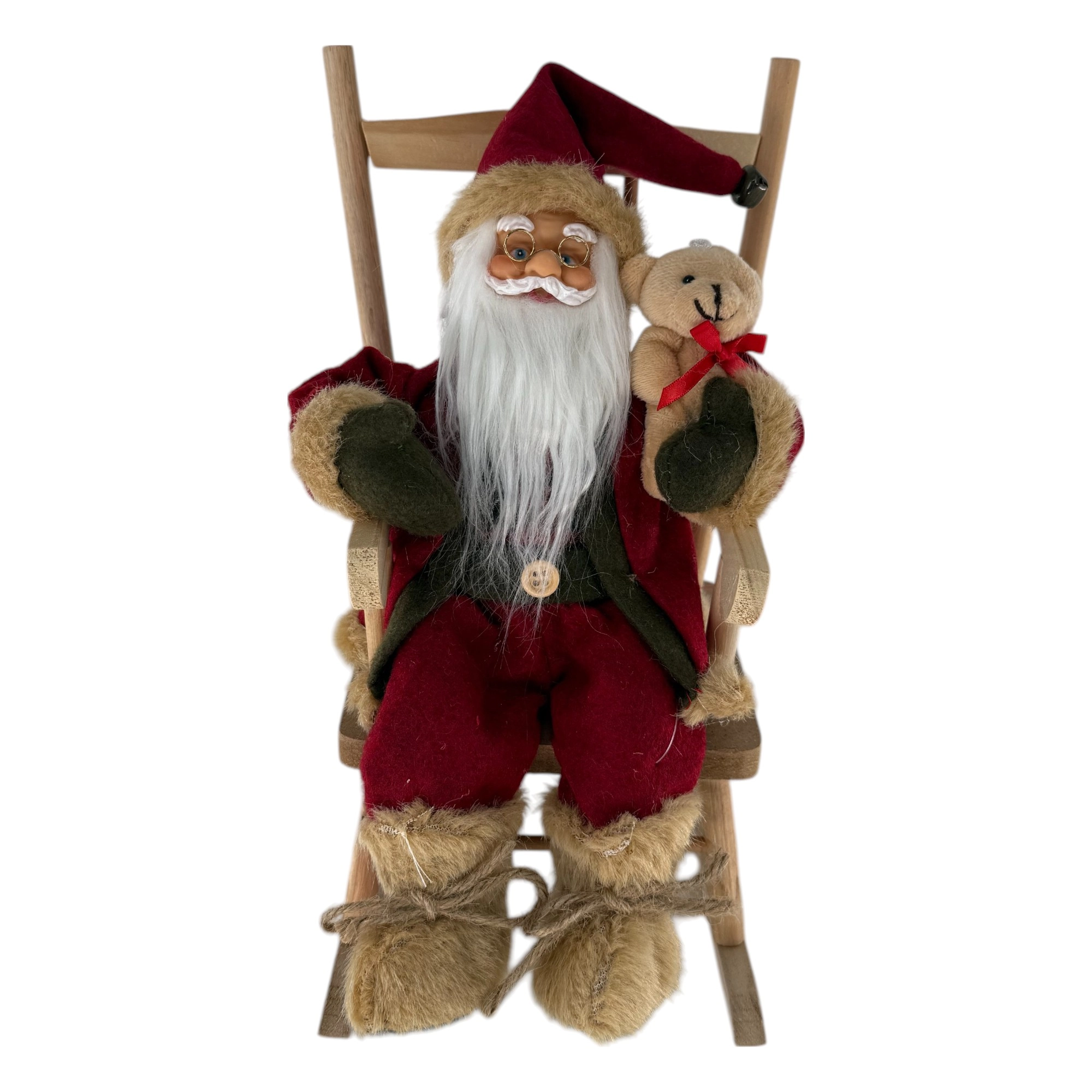 Figura de santa claus de 30 cm con mecedora y oso en rojo - RYSI.NET