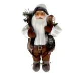 Figura de santa claus de 60 cm con bolsa, linterna y raquetas de nieve en café y blanco