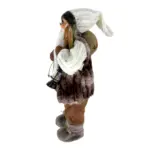 Figura de santa claus de 60 cm con bolsa, linterna y raquetas de nieve en café y blanco