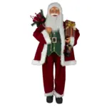 Figura de santa claus de 152 cm con bolsa, paquete y linterna en rojo