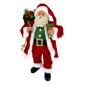 Figura de santa claus de 46 cm con regalo y bolsa en rojo y verde
