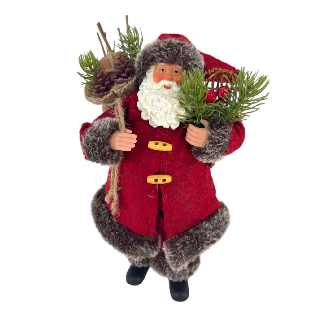 Figura de santa claus de 28 cm con bolsa de regalos en rojo