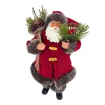 Figura de santa claus de 28 cm con bolsa de regalos en rojo