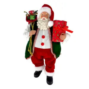 Figura de santa claus de 46 cm con regalo y bolsa en rojo y blanco