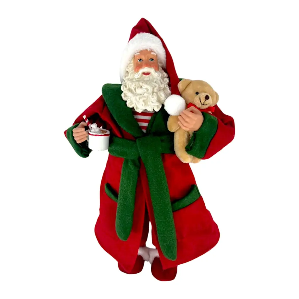 Figura de santa claus de 46 cm con oso y cepillo de dientes en rojo y verde