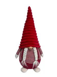 Figura de gnomo femenino de 40 x30 x80 cm con gorro espiral en rojo