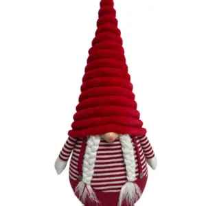 Figura de gnomo femenino de 40 x30 x80 cm con gorro espiral en rojo