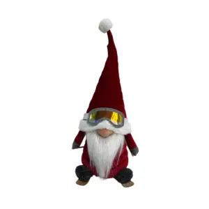 Figura de gnomo de 20 x18 x46 cm esquiando en rojo