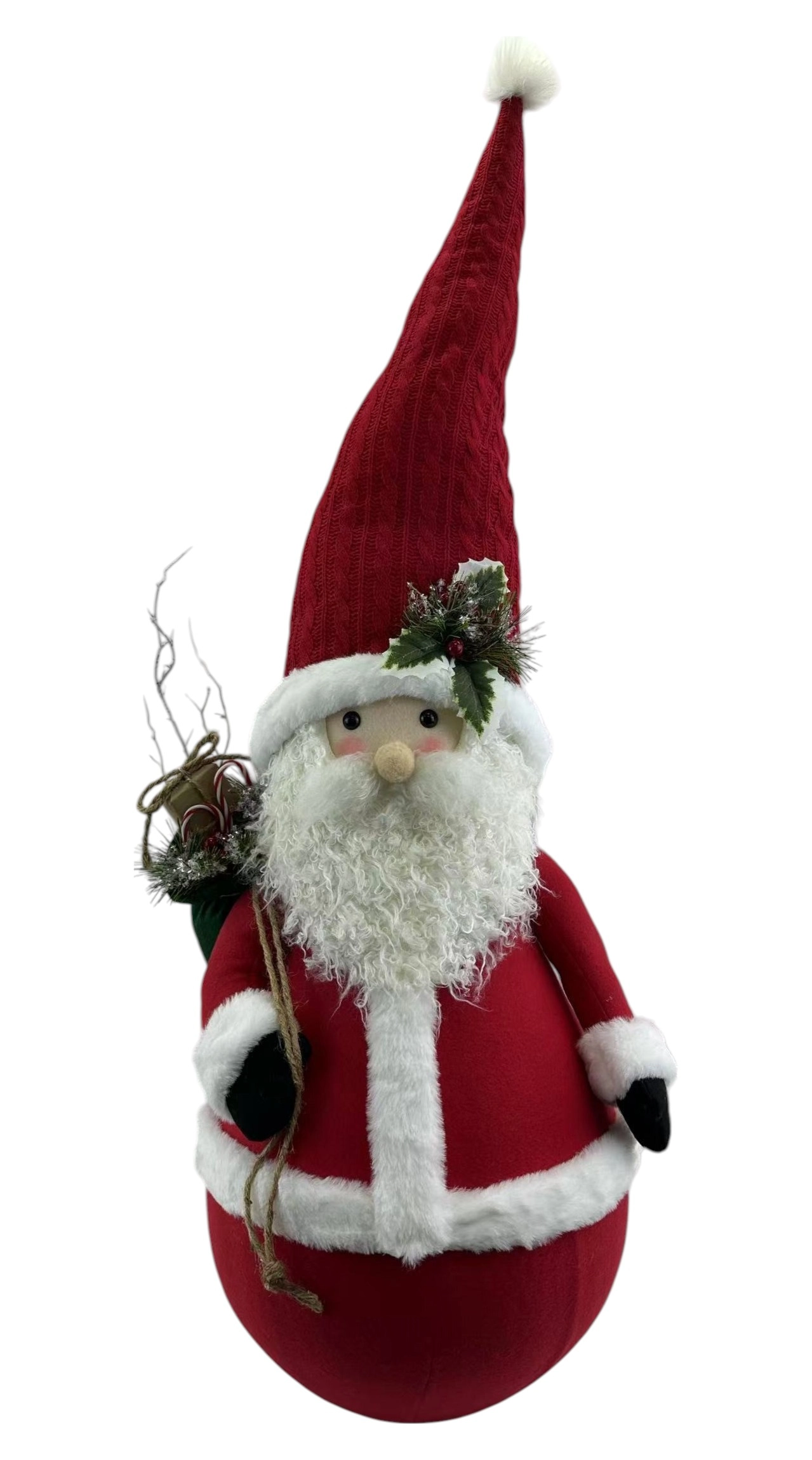 Figura de gnomo santa de 110 cm con bolsa y gorro con nochebuena - RYSI.NET
