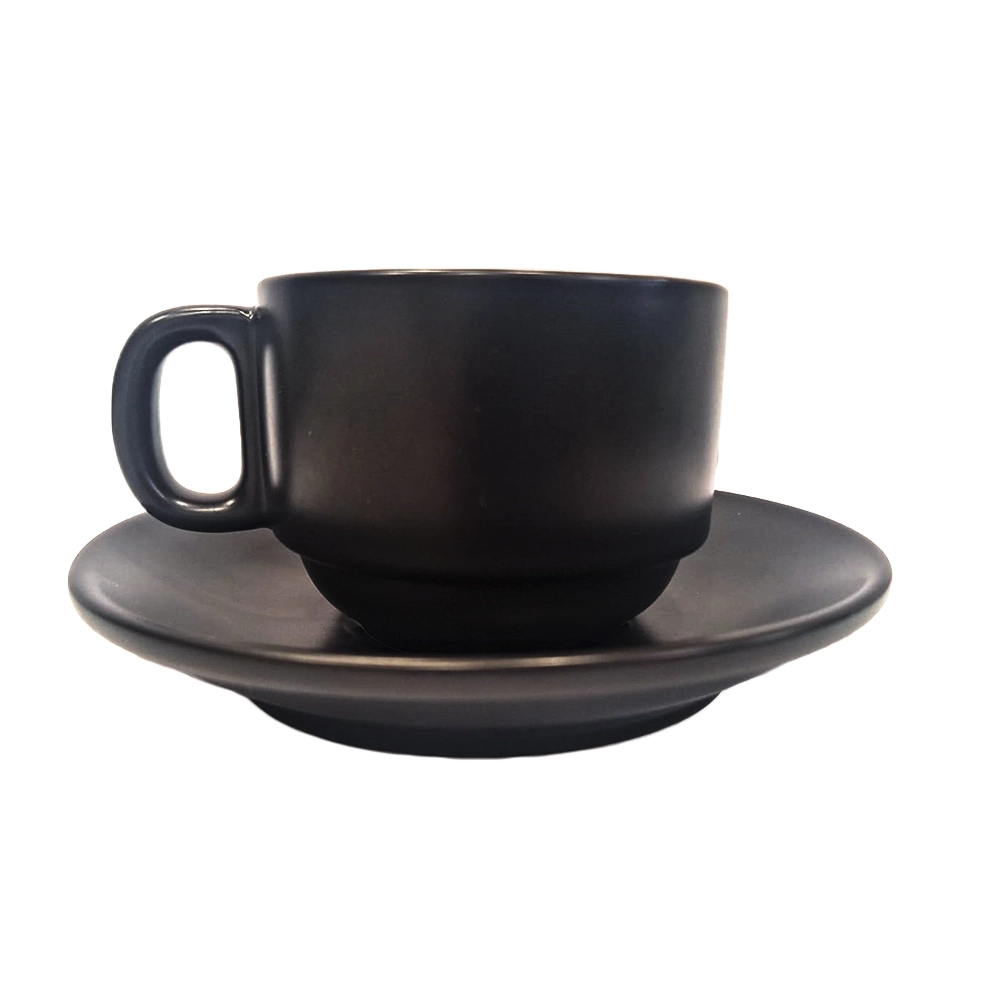 Taza para café 250 ml con plato de 13 cm negro mate