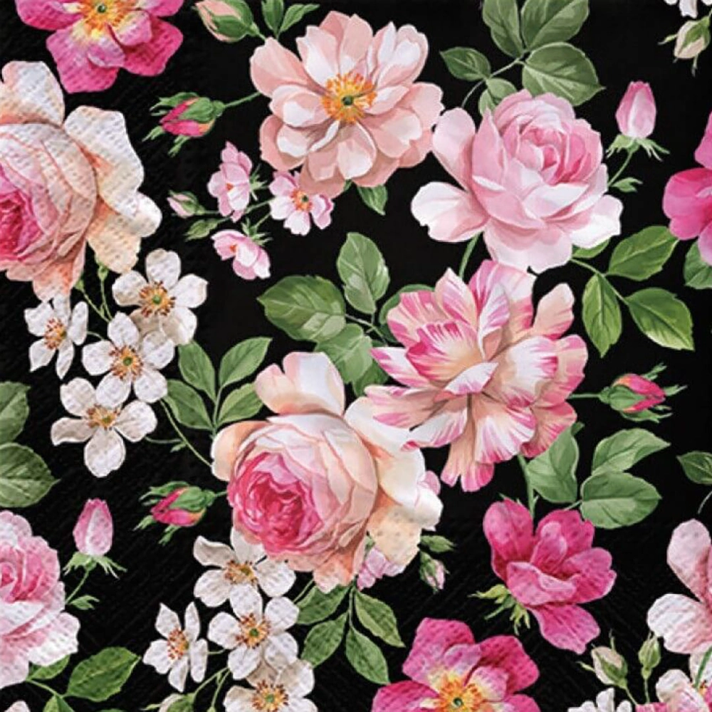 Servilletas lunch 33×33 cm 20 piezas Roses Glory Black