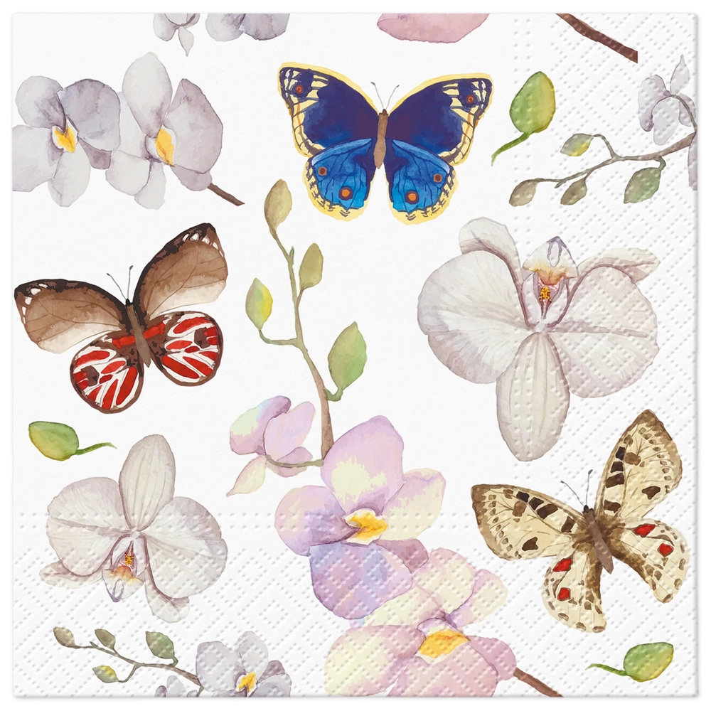 Servilletas 33×33 cm Mariposa Orquídea 20 piezas