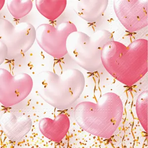 Servilletas lunch 33x33 cm 20 piezas Heart Balloons Rose