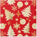 Servilletas 33×33 cm Golden Christmas Trees rojo 20 piezas