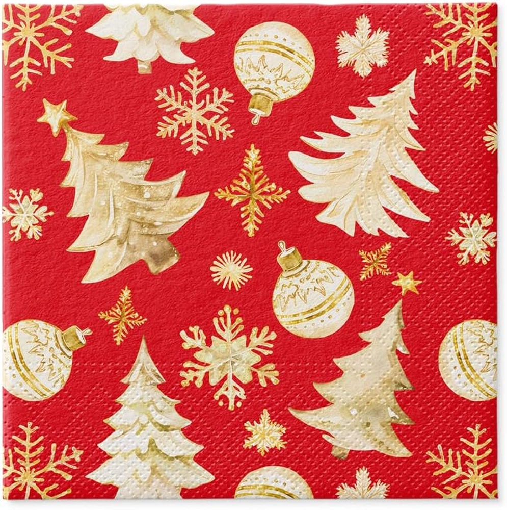 Servilletas 33×33 cm Golden Christmas Trees rojo 20 piezas