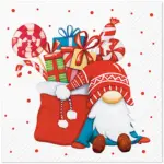 Servilletas 33×33 cm Gnomo con Saco de Regalos 20 piezas
