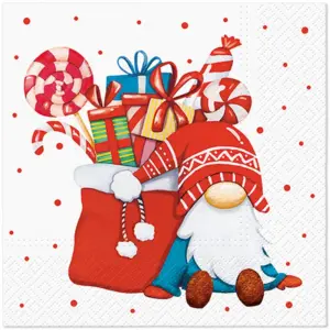 Servilletas 33×33 cm Gnomo con Saco de Regalos 20 piezas