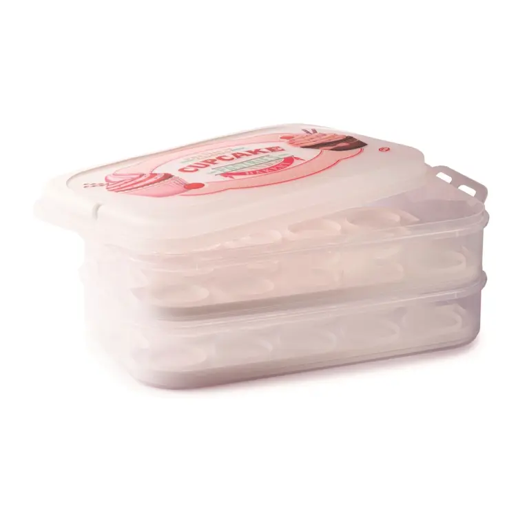 Portacupcakes 2 niveles 43x27.5x18.5 cm Vintage blanco decoración rosa